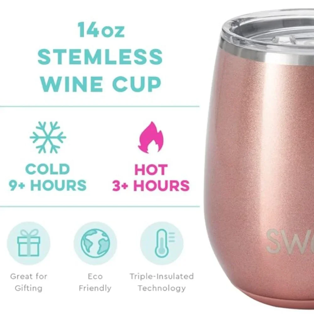 New! Swig shimmer rose gold stainless steel stemless wine cup 12oz